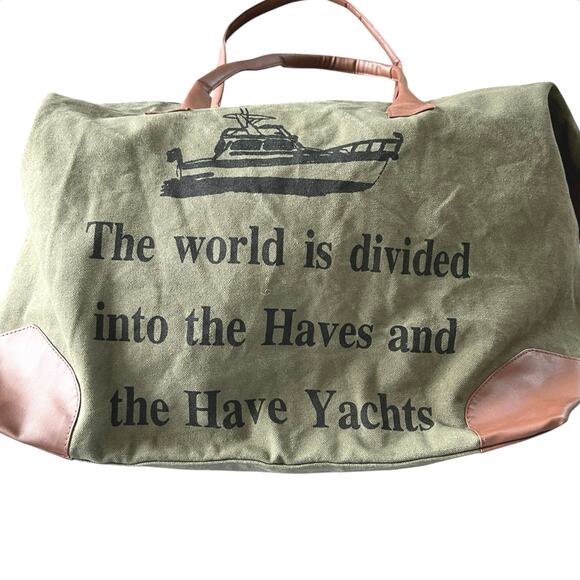 NEW RAJ Canvas Duffle Overnight Bag "Have and Have Yachts" Olive Green Military - Picture 2 of 8